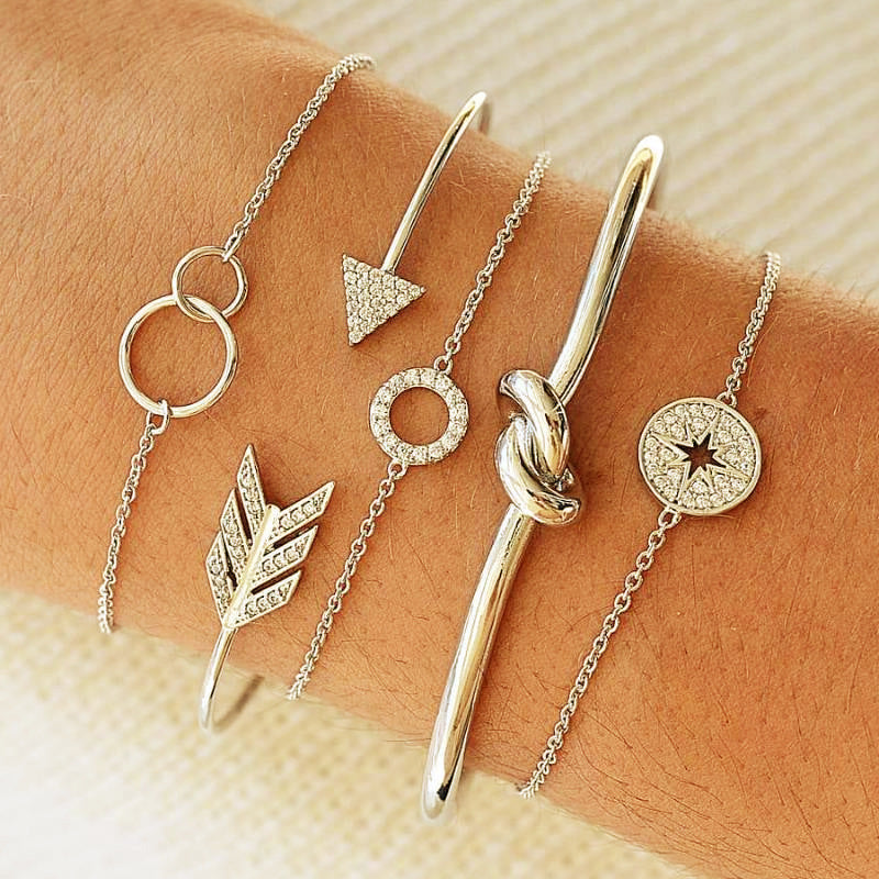 Female Fashionable Bracelets Woman Silver Design Jewelry Set
