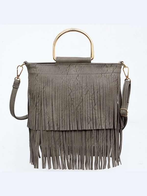 Women Solid Tassel Shoulder Messenger Handbag