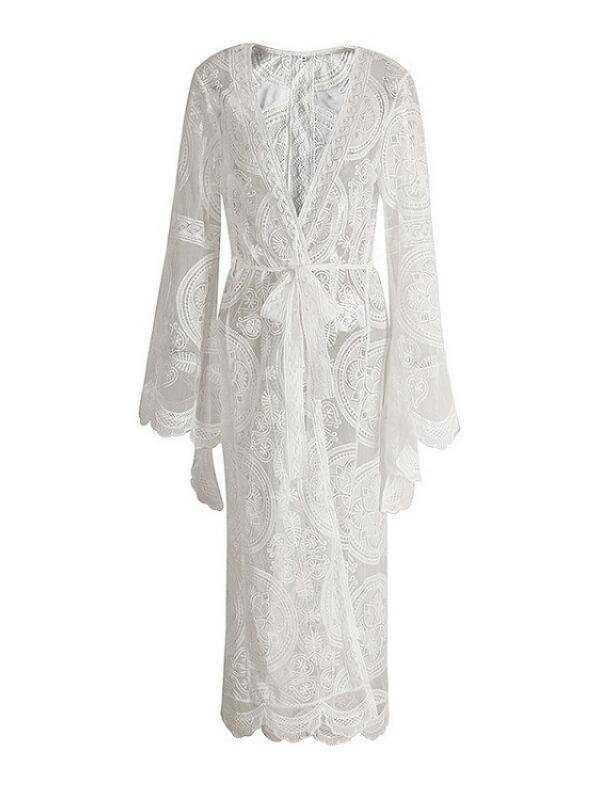 Long Sleeve Lace Solid Cardigan - CHALIER