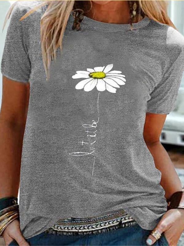 Women Casual Cotton-Blend Floral T-Shirt - CHALIER