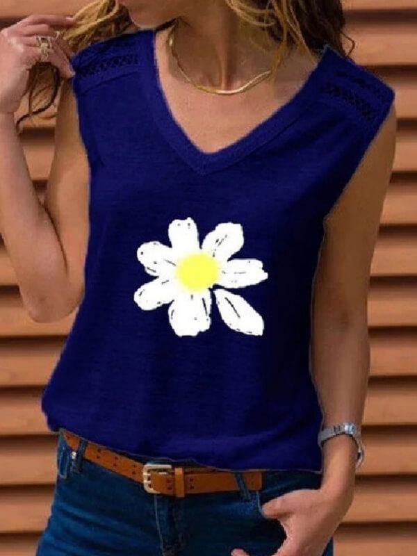 Women's V Neck Casual Sleeveless Top - CHALIER