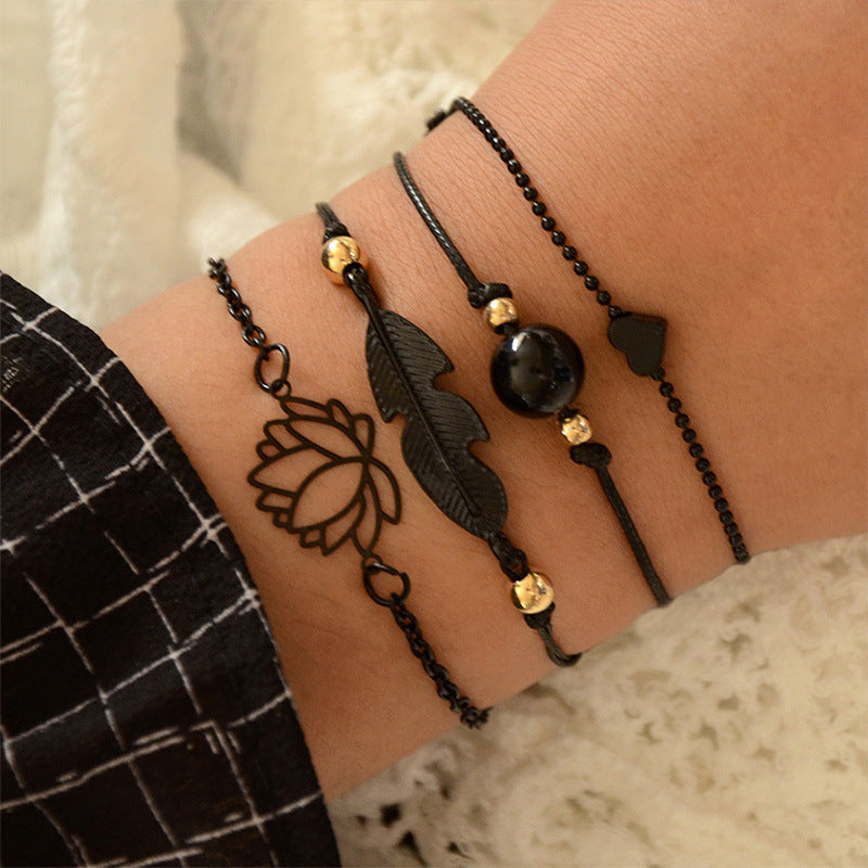 Female Fashionable Bracelets Women Black Bohemia Design Jewelry Set