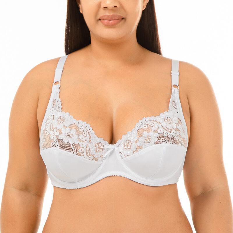 Women Plus Size Floral Lace Push Up Breathable Full Coverage Bra - CHALIER