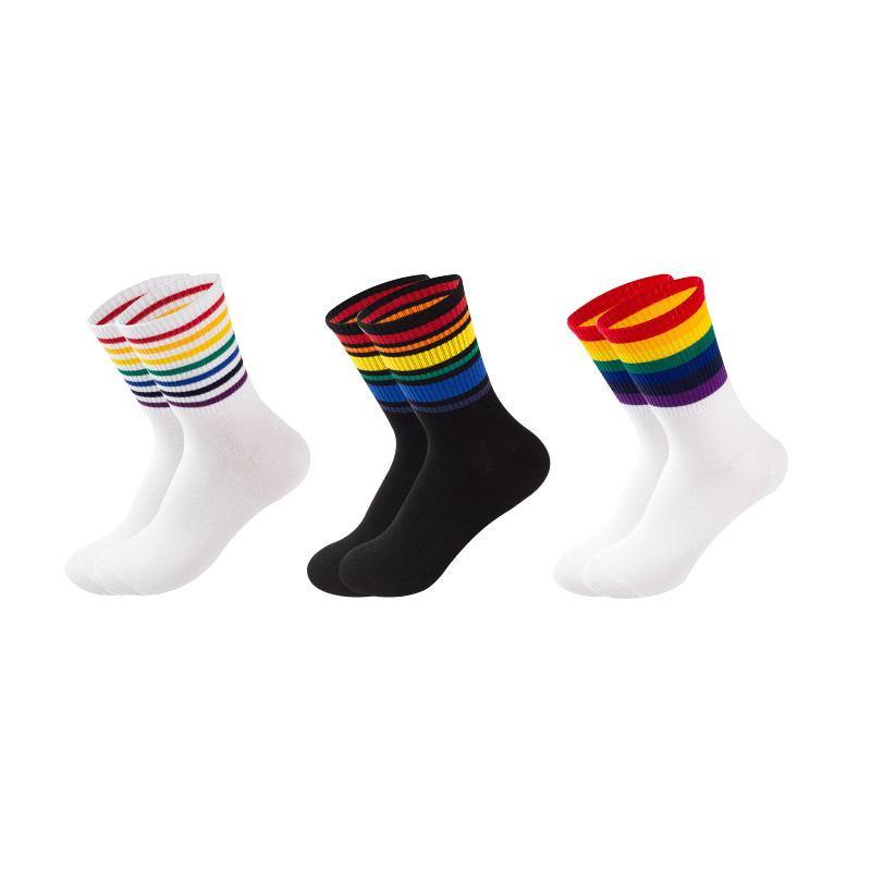 Women's Cotton Rainbow Happy Socks Black White Stripe Socks 3 Pairs Fashion Colorful Casual Short Socks - CHALIER
