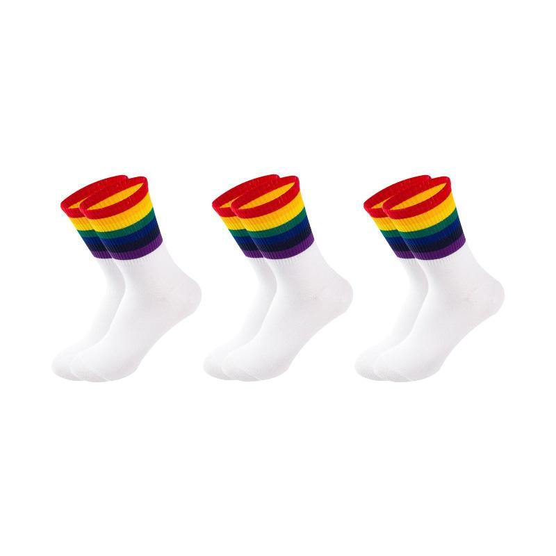 Women's Cotton Rainbow Happy Socks Black White Stripe Socks 3 Pairs Fashion Colorful Casual Short Socks - CHALIER