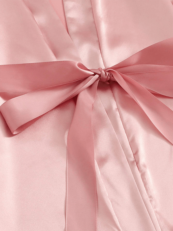 Women's Lingerie Set Floral Lace Trim Satin Pajamas with Robe Soft Nightwear