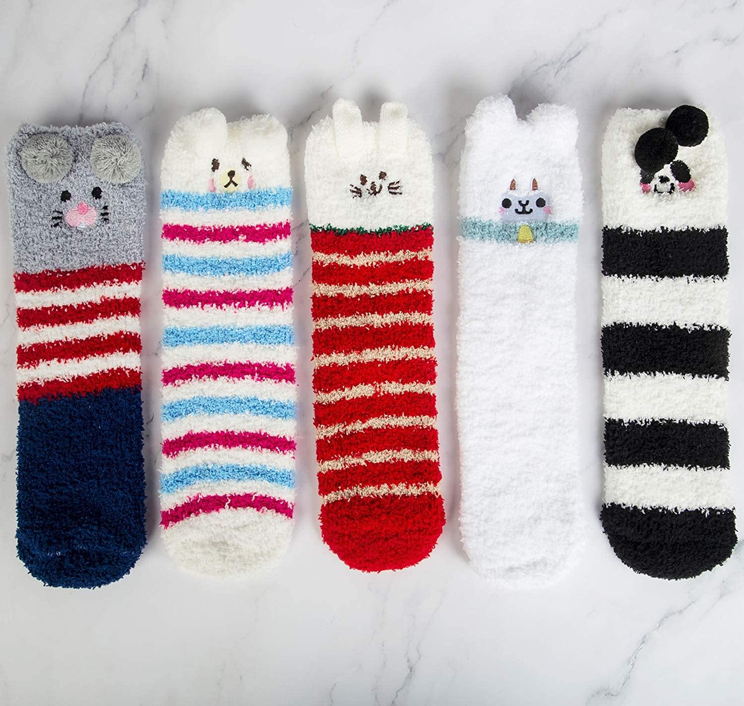 Womens Fuzzy Cute Animals Socks Winter Soft Slipper Cozy Fluffy Socks Gifts 5 Pairs - CHALIER