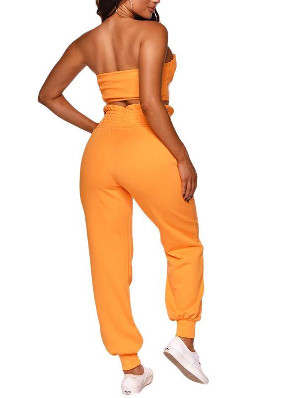 Women's Casual Sexy Strapless Tops and Pants Outfit Two Piece Set - CHALIER