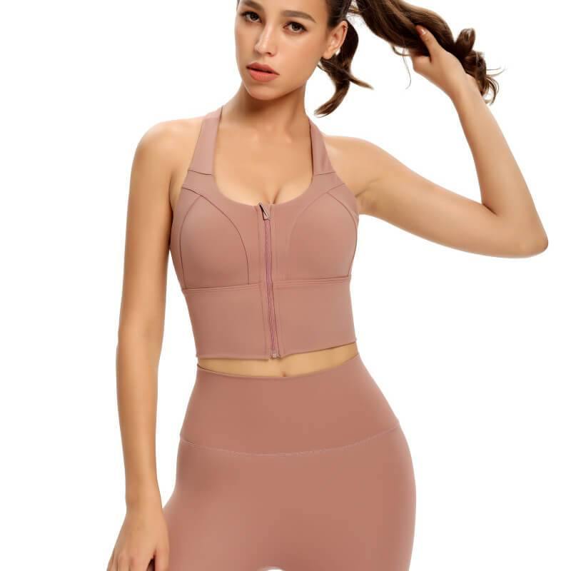 Womens Zip Front Sports Bra Wireless Bra Active Yoga Sports Soft Support Bra - CHALIER