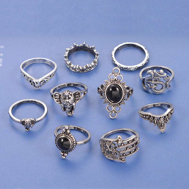 Female Design Black Rings Woman Hot Bohemia Jewelry Set