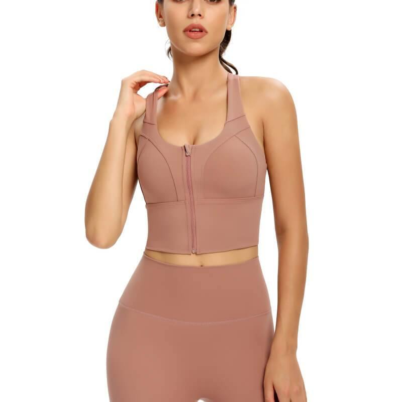 Womens Zip Front Sports Bra Wireless Bra Active Yoga Sports Soft Support Bra - CHALIER