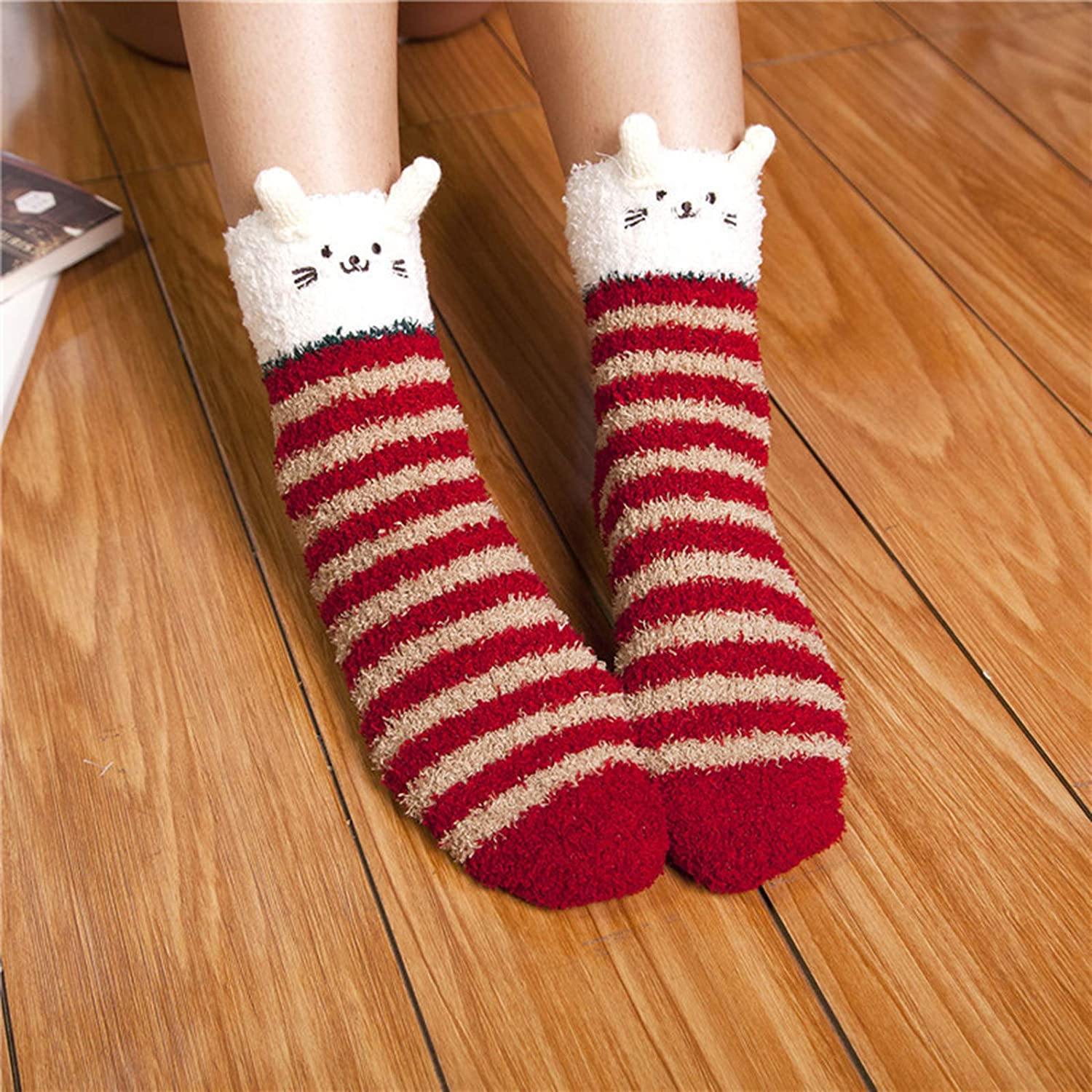 Womens Fuzzy Cute Animals Socks Winter Soft Slipper Cozy Fluffy Socks Gifts 5 Pairs - CHALIER