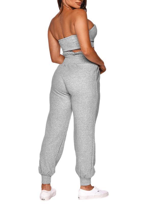 Women's Casual Sexy Strapless Tops and Pants Outfit Two Piece Set - CHALIER