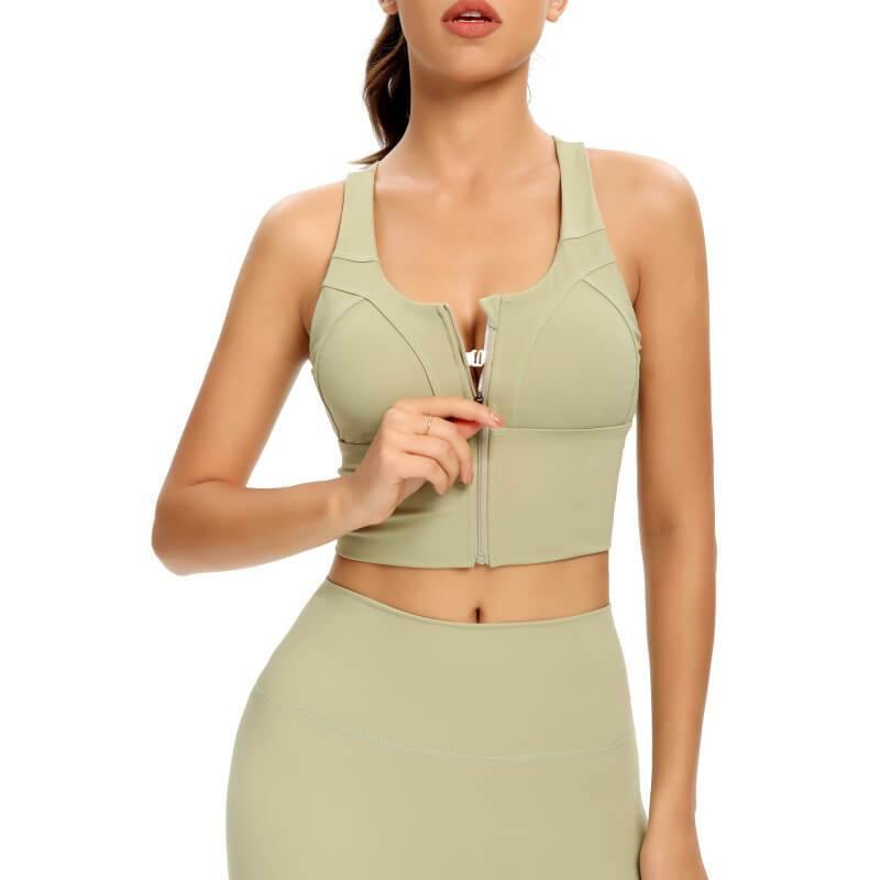 Womens Zip Front Sports Bra Wireless Bra Active Yoga Sports Soft Support Bra - CHALIER