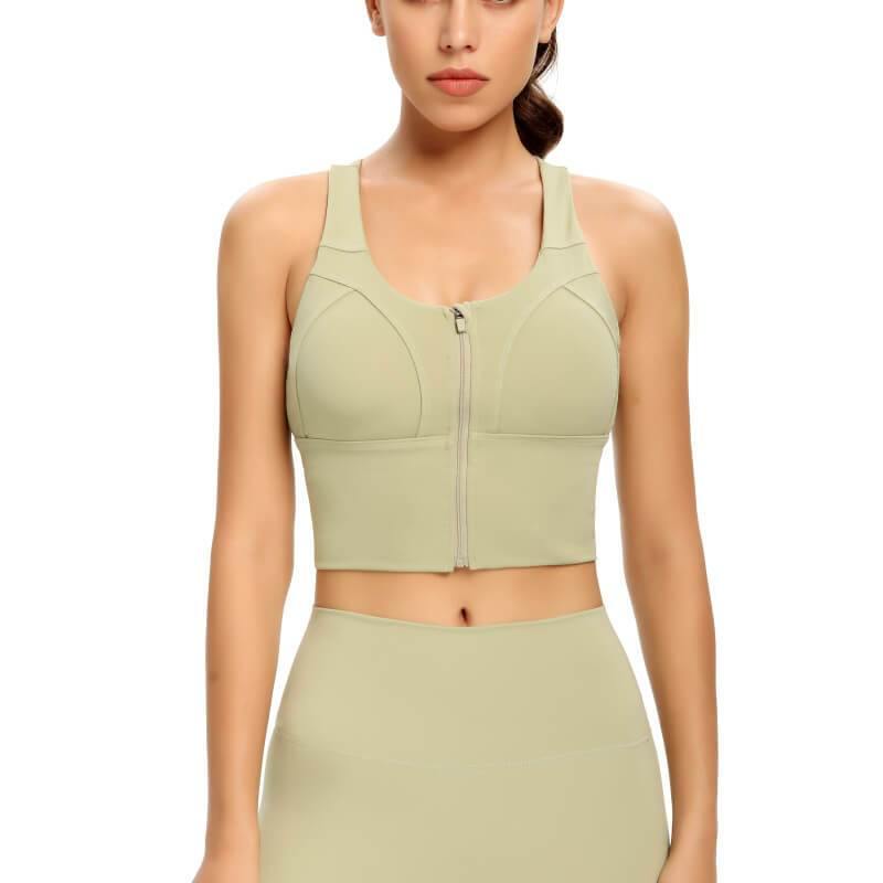 Womens Zip Front Sports Bra Wireless Bra Active Yoga Sports Soft Support Bra - CHALIER