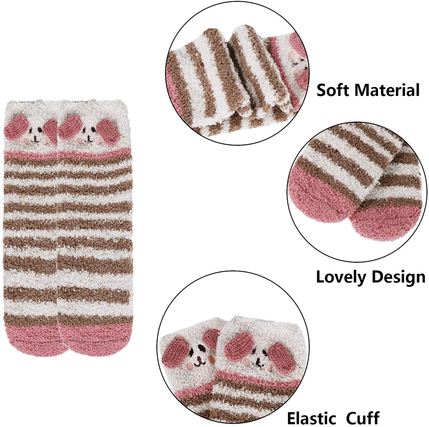 Womens Winter Soft Slipper Cozy Fluffy Socks Fuzzy Cute Animals Socks Gifts 5 Pairs - CHALIER