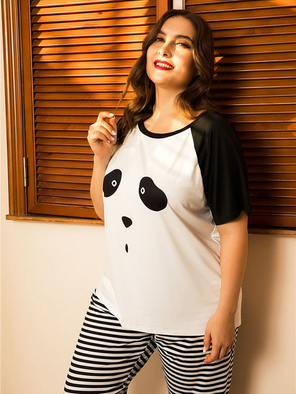 Women's Casual Plus Size Pajamas Cute Panda Lingerie Two-Piece Set Animals