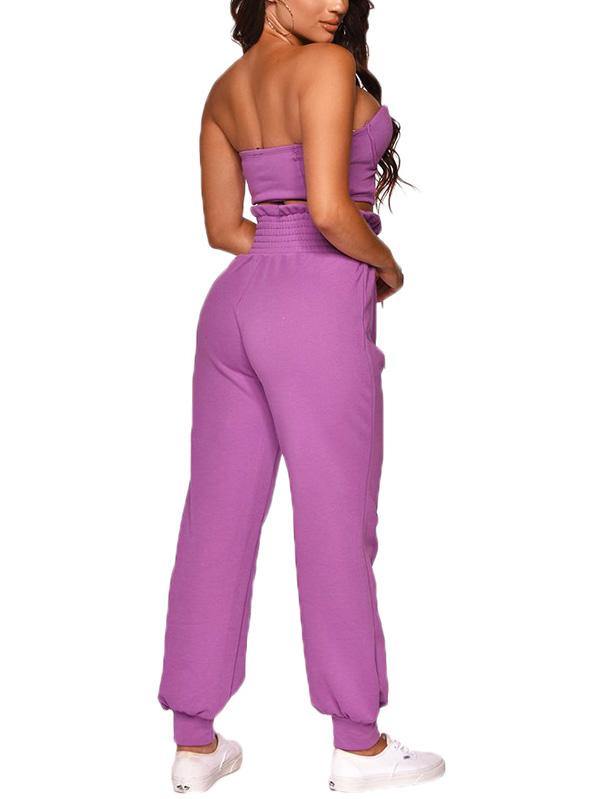 Women's Casual Sexy Strapless Tops and Pants Outfit Two Piece Set - CHALIER