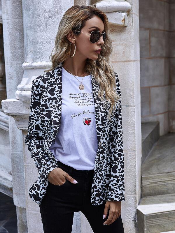 Ladies Preinted Slim-Fit Long Sleeve Blazer - CHALIER