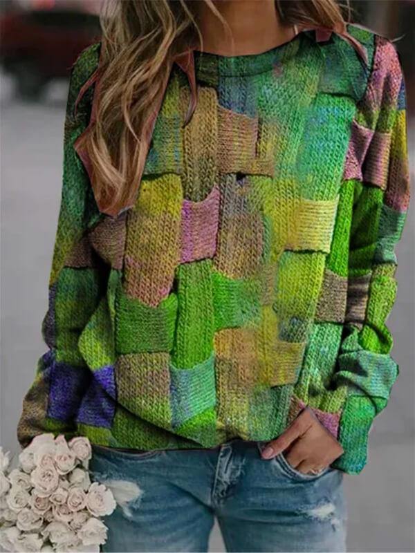 Women Casual Long Sleeve Vintage Abstract  Sweatshirt - CHALIER