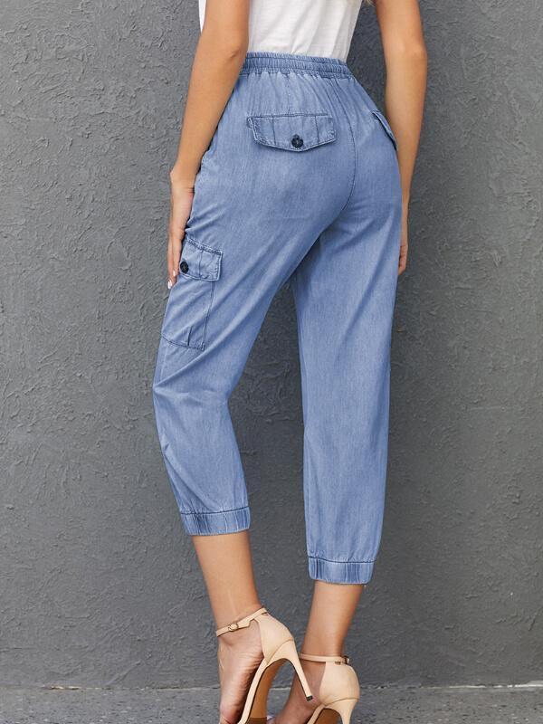 Chalier Sky Blue Drawstring Cargo Pocketed Joggers - CHALIER