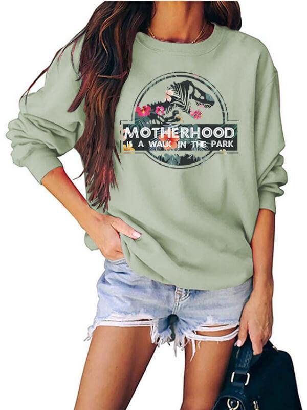 Women's Dinosaur Printed Casual Round Neck Sweatshirt - CHALIER