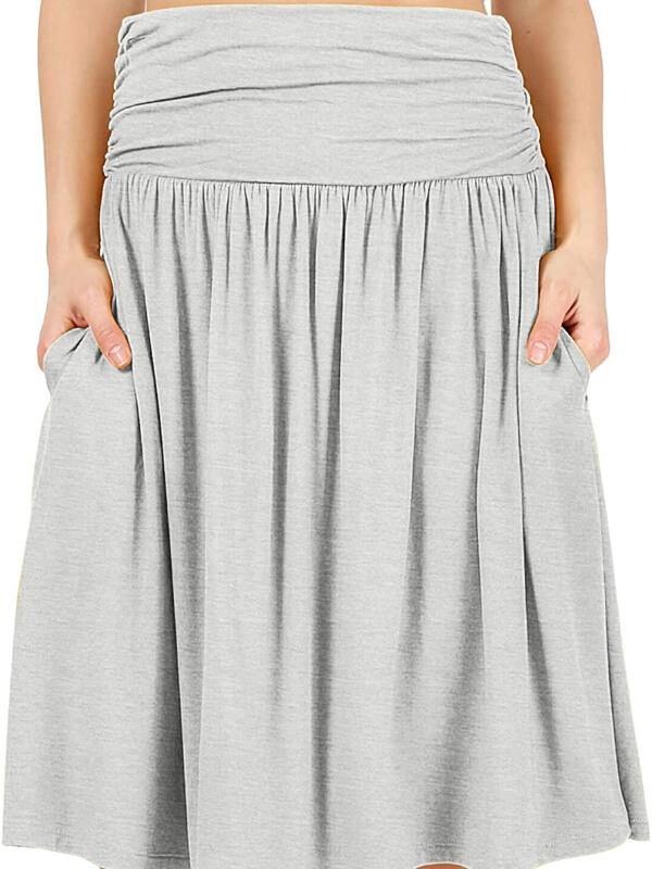 Simlu Womens Regular and Plus Size Skirt with Pockets Below The Knee Length Ruched Flowy Skirt Midi Skirt for Women - CHALIER
