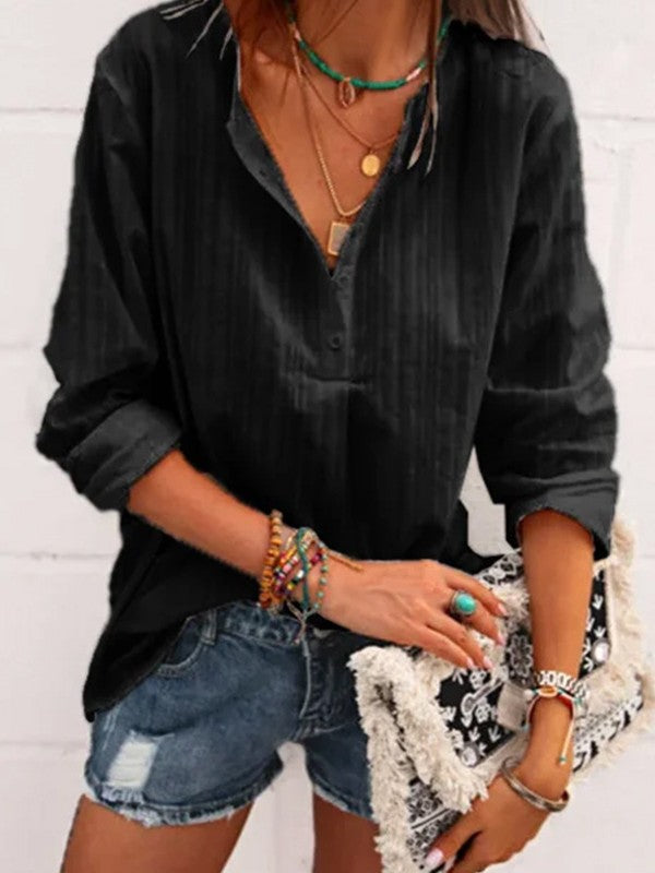 Women Casual Sipmle Solid Long Sleeve Blouse