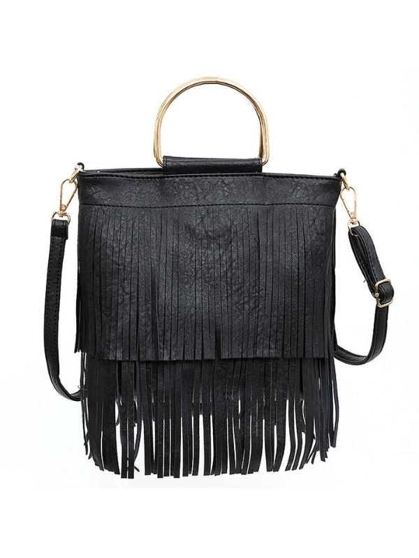 Women Solid Tassel Shoulder Messenger Handbag