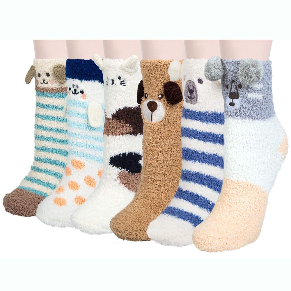 Womens Fuzzy Christmas Socks Winter Cozy Soft Fluffy Slipper Socks Gifts 6 Pairs