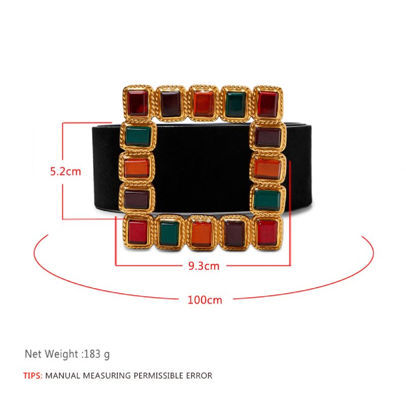 Women Fashion Dress Belt Square Colorful Metal Belt