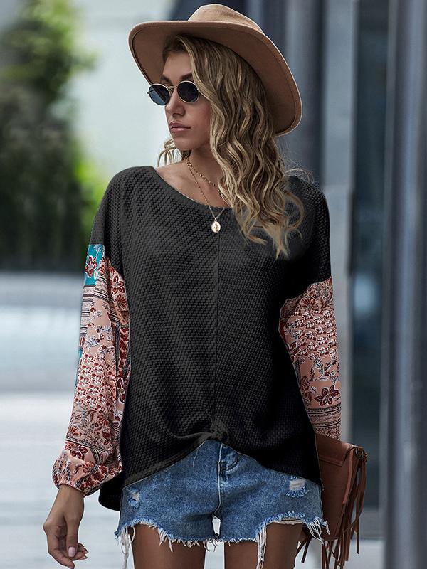 Women Printed Round Neck Long Sleeve Casual Hoodie - CHALIER