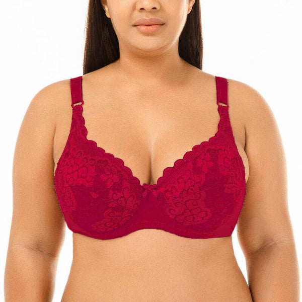 Women Plus Size Bra Push Up Floral Lace Full Coverage Comfort Bra - CHALIER