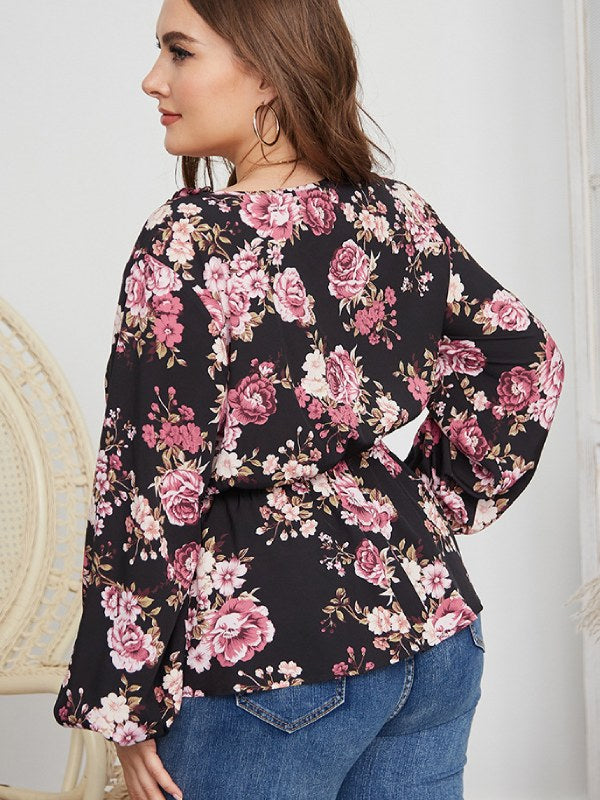 Women's Fashion Top Casual Flower Plus Size Shirt