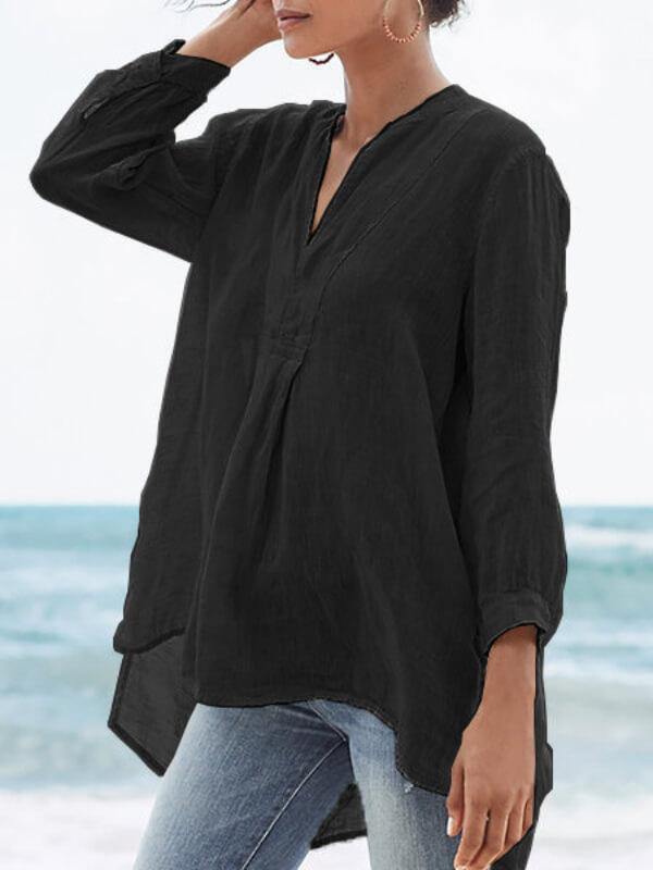 Ladies Thin Cotton And Linen 9-Point Sleeve Shirt - CHALIER