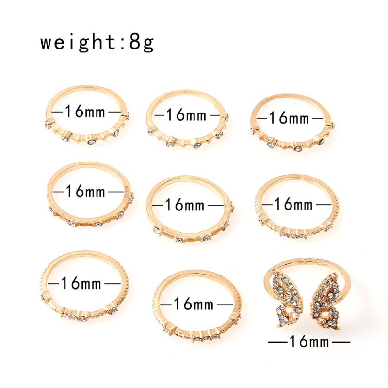 Female Design Hot Rings Gold Simple Butterfly Jewelry Set