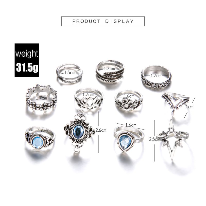Female Design Silver Rings Woman Bohemia Jewelry Set