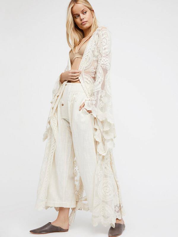 Long Sleeve Lace Solid Cardigan - CHALIER