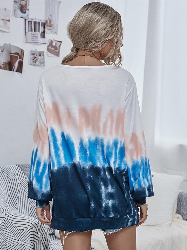 Ladeis Round Neck Tie-Dye Long-Sleeved Sports Sweatshirt - CHALIER