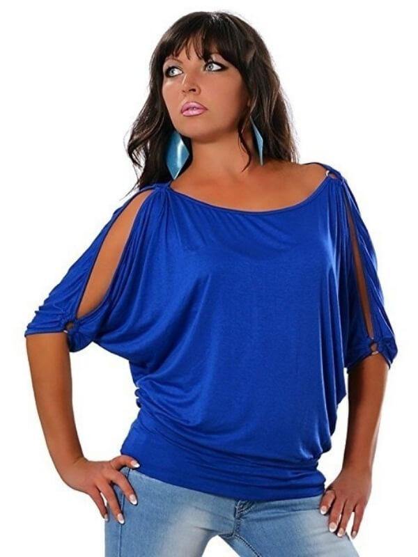 Women Cold Shoulder Round Neck Plus Size T-Shirt - CHALIER