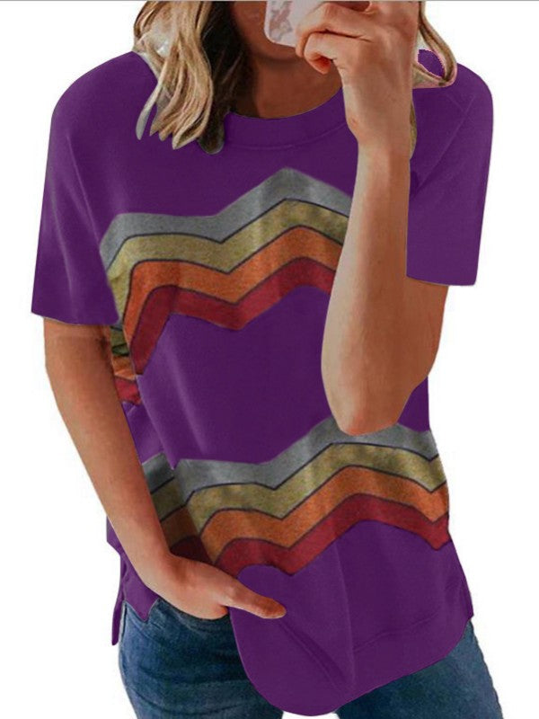 Women Geometry Striped  Casual Short Sleeve T-Shirt