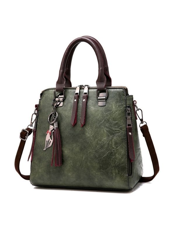 Women Vintage Leather Tassel Handbag Crossbody Shoulder Bag