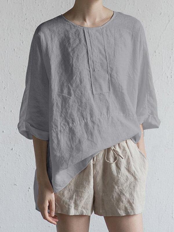 Summer Casual Cotton Linen Plain Top - CHALIER