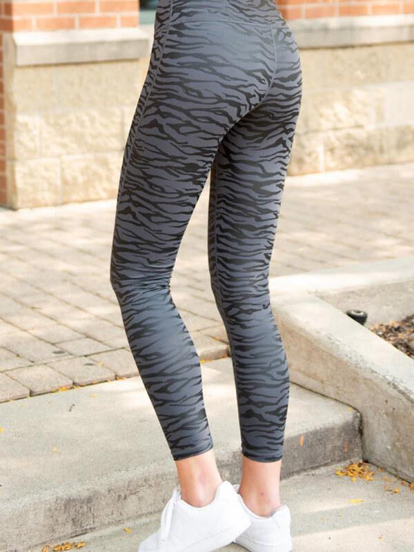 Chalier Black High Waist Tummy Control Zebra Stripes Print Leggings - CHALIER