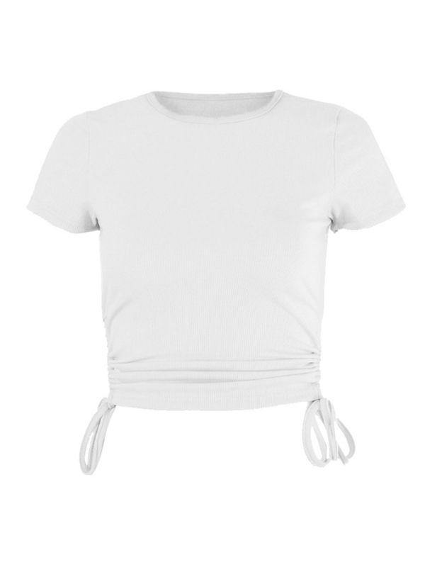 Women's Short-Sleeve T-shirt Drawstring Crop Top - CHALIER