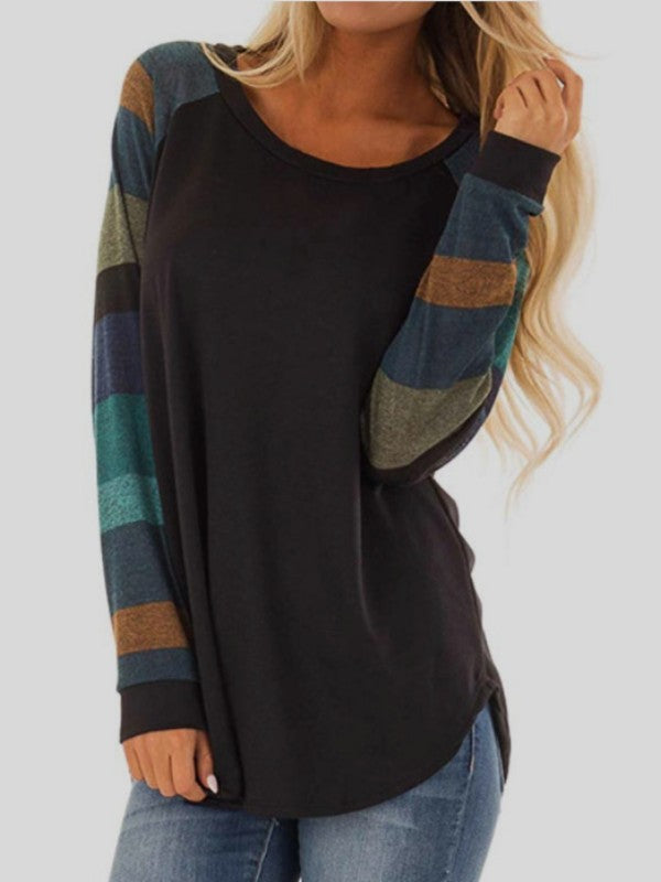 Women Color Block Casual Long Sleeve T-Shirt