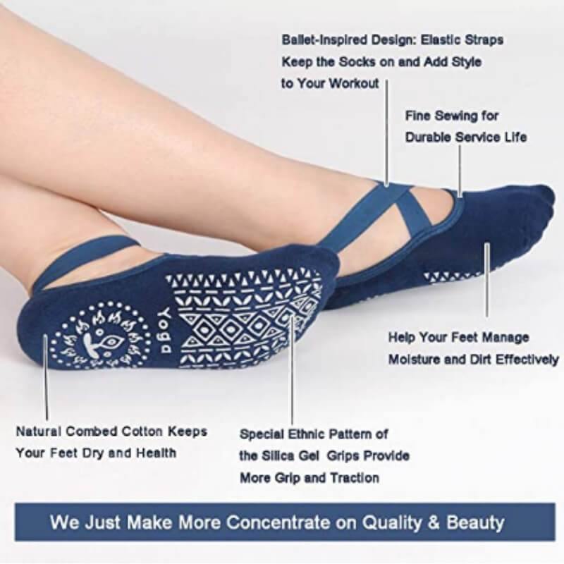 Women Yoga Socks Non Slip Grips Socks with Straps For Hospital, Home Slipper Socks - CHALIER