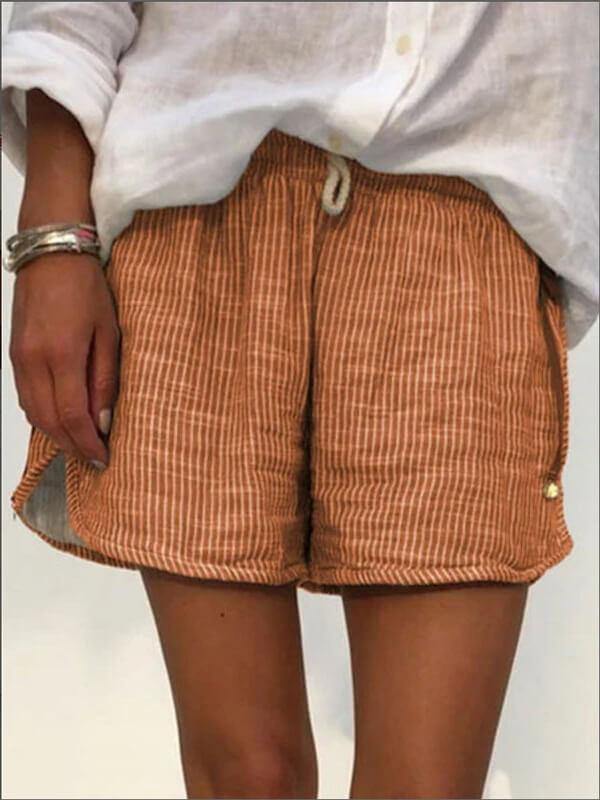 Women Casual Cotton-Blend Striped Printed Shorts - CHALIER