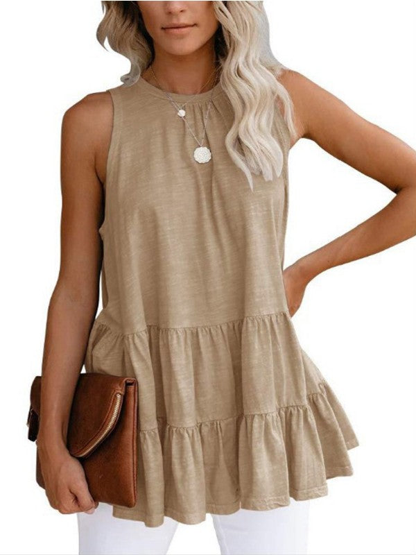 Women Solid Ruffle Hem Tank Top