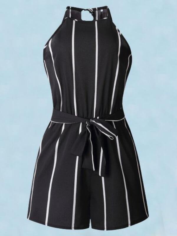 Chalier Vintage Striped Plus Size Sleeveless Casual Jumpsuits - CHALIER